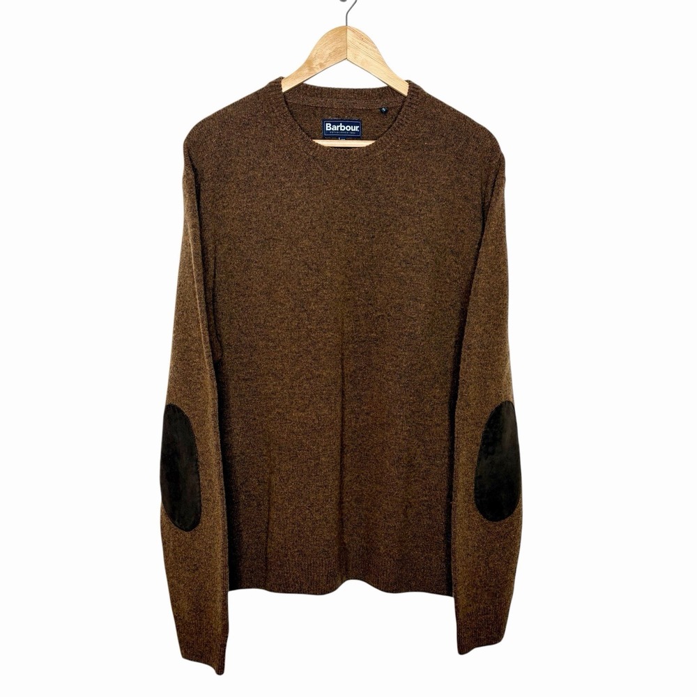 Barbour Wool Elbow Patch Sweater Brown Mens Size XXL Crewneck Pullover Academia